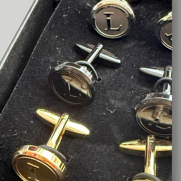 Men’s Cufflinks Set -Initial “L”- Gold, Silver & Black - 3 Pairs - Picture 2 of 4